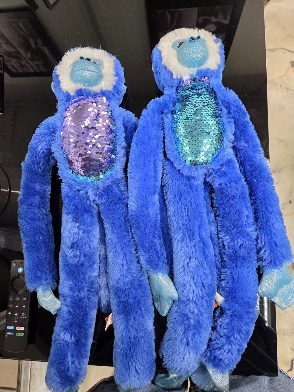 Blue Plush Sequin Belly Monkey Toy - Set of 2